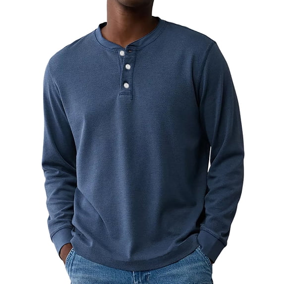 Henley Neck T-Shirt Men Basic Breathable Men's Long Sleeve Tops Tee Shirts Spring Casual Solid Color Button T Shirts