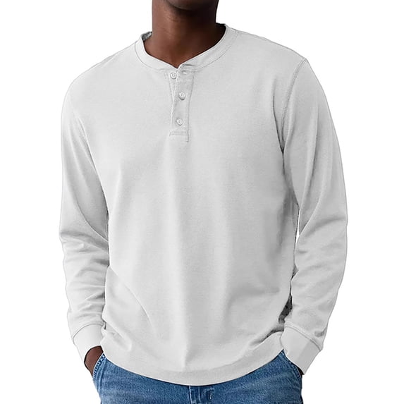 Henley Neck T-Shirt Men Basic Breathable Men's Long Sleeve Tops Tee Shirts Spring Casual Solid Color Button T Shirts