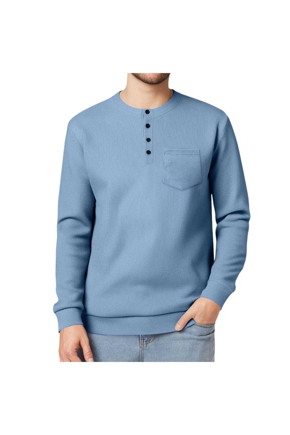 Henley Quarter Zip Sweater Men Button Up Pullover Textured Knit Thermal Casual Pocket Long Sleeve Spring Fall Crewneck Layering Shirt