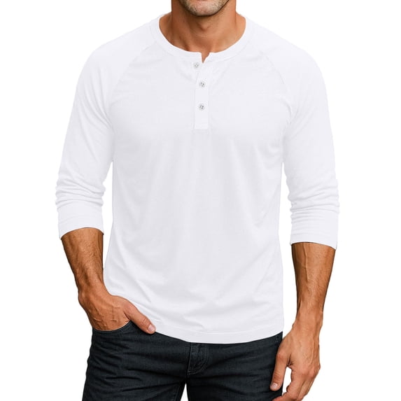 Henley Shirt for Men Summer 3/4 Sleeve Shirts Solid Color Jersey Baseball T-Shirts Casual Cotton Sport Athletic Tee Tops White S