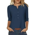 thumbnail image 1 of Henley Shirt for Women Casual Button Down V Neck 3/4 Sleeve T-Shirt Loose Fit Solid Color Basic Tee Tops, 1 of 5