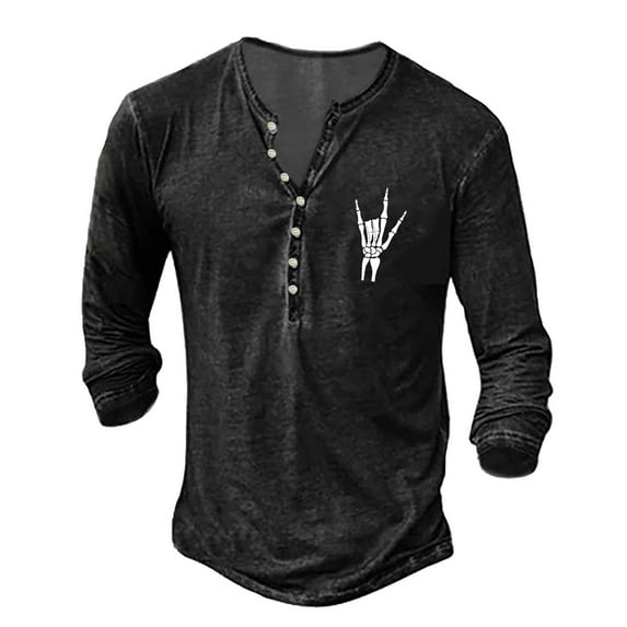 Henley Shirts For Men Long Sleeve Solid Color Casual Lightweight Soft Loose Quarter Button Polo Shirt Summer Comfort Classic Basic T Shirts Black XXL
