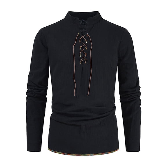 Henley Shirts For Men Long Sleeve Solid Color Trend Comfort Soft Loose Quarter Button Polo Shirt Summer Comfort Classic Basic Tee Black L