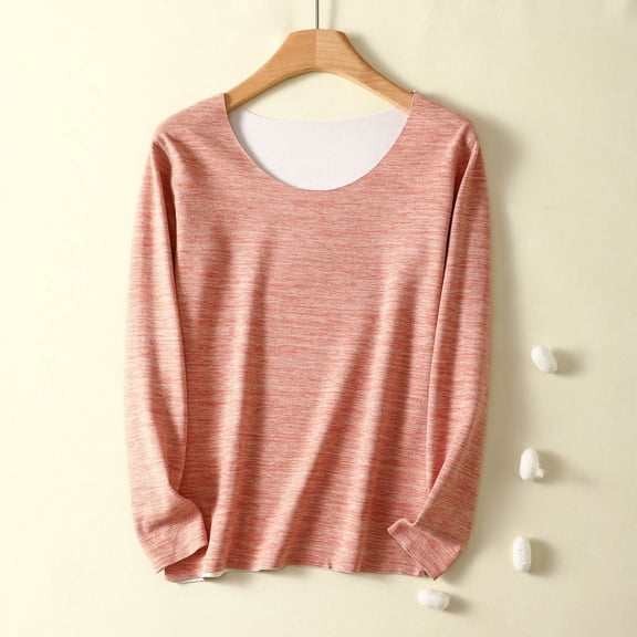 Henley Shirts For Women Ropa Termica Mujer Frio Women's Fleece Thermal Long-sleeved Round-neck Base Shirt Top,Pink,XXXXL