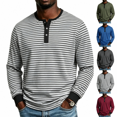 thumbnail image 1 of Henley Shirts for Men Long Sleeve Casual Stripe Tops Lightweight Long Sleeve V Neck Tshirts Moisture Wicking Casual Daily Fall Solid Versatile for Street Fashion Business Work, 1 of 7