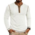 thumbnail image 1 of Henley Shirts for Men Ribbed Knit Long Sleeve Shirts Muscle Casual Loose Fit Color Block Trendy Fall Basic Top Lightweight Dressy Work Office Tees Business Pullovers, 1 of 6
