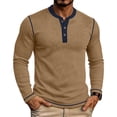 thumbnail image 1 of Henley Shirts for Men Ribbed Knit Long Sleeve Shirts Muscle Casual Loose Fit Color Block Trendy Fall Basic Top Lightweight Dressy Work Office Tees Business Pullovers, 1 of 5