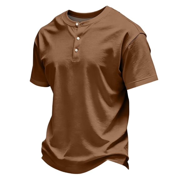 Henley Shirts Men Short Sleeve Solid Color Three Button Placket Casual Basic Tee M