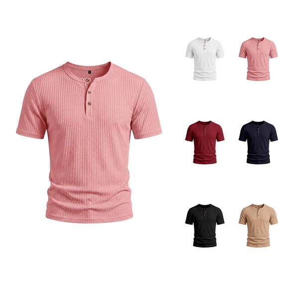Henley Shirts for Men 3-Button Summer Plain Crew Neck Short Sleeve Mens T-Shirts Casual Tops