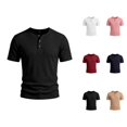 thumbnail image 1 of Henley Shirts for Men 3-Button Summer Plain Crew Neck Short Sleeve Mens T-Shirts Casual Tops, 1 of 8