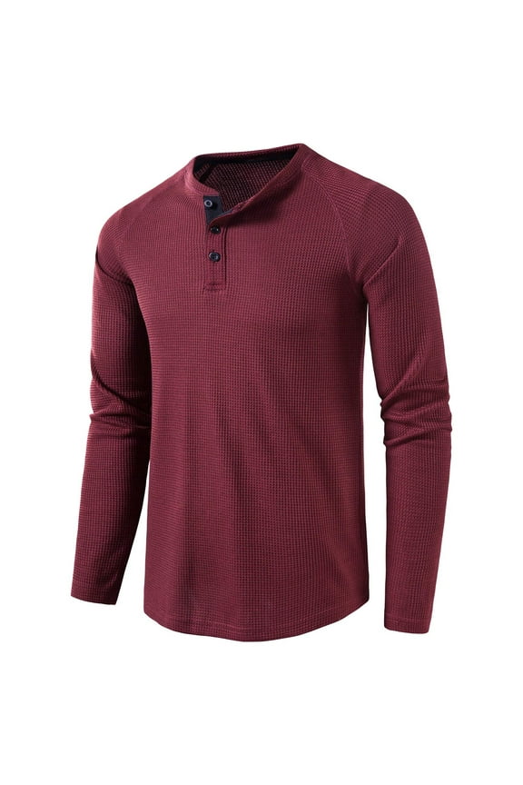 Henley Shirts for Men Breathable Waffle Knit Sweatshirt Bodybuilding Pullover Plain Long Sleeve T-Shirt Tops