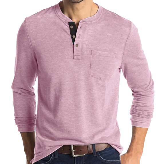 Henley Shirts for Men Casual Shirts Button Down Long Sleeve Solid Dress Shirt Beach Vacation Shirts Light pink XL
