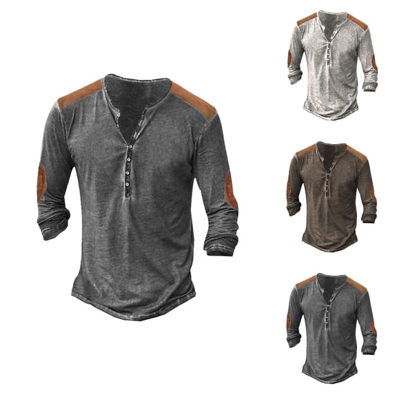 Henley Shirts for Men Front Placket Button Down Retro Casual Long Sleeve Washed T Shirts for Men Renaissance Top