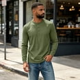 thumbnail image 1 of Henley Shirts for Men Long Sleeve 3 Button Solid Color Pullover Top Casual Soft Lightweight Fall Basic Tee Army Green L, 1 of 6