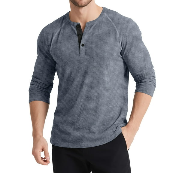 Henley Shirts for Men Long Sleeve Casual Button T-Shirt Stylish Pullover Shirts Dark Gray L