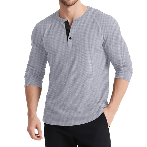 Henley Shirts for Men Long Sleeve Casual Button T-Shirt Stylish Pullover Shirts Light Gray S