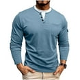 thumbnail image 1 of Henley Shirts for Men Long Sleeve Lightweight Casual Basic Tee Crewneck Soft T-Shirt Big and Tall with Pocket Light Blue XXXL, 1 of 8