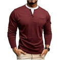 thumbnail image 1 of Henley Shirts for Men Long Sleeve Lightweight Casual Basic Tee Crewneck Soft T-Shirt Big and Tall with Pocket Wine S, 1 of 8
