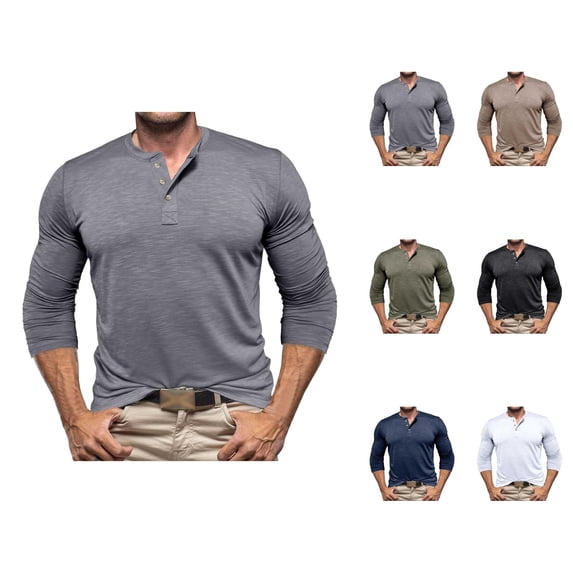 Henley Shirts for Men Long Sleeve V Neck Plain Casual Shirt Spring Fall Shirts