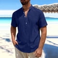 thumbnail image 1 of Henley Shirts for Men Plus Size Casual Short Sleeve Textured Band Collar T Shirts Summer Holiday Beach Hippie Tops Size M-5XL, 1 of 7