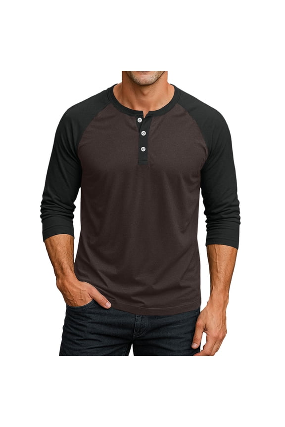 Henley Shirts for Men Raglan 3/4 Sleeve Baseball T-Shirts Casual Button Tee Shirt Contrast Basic Jerseys Tops