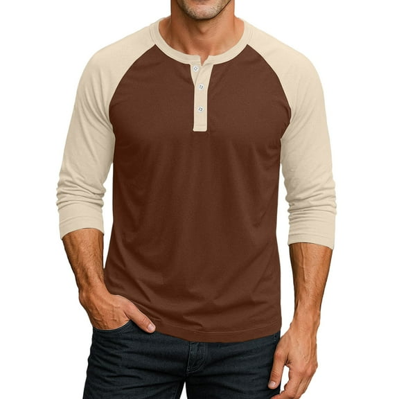 Henley Shirts for Men Raglan 3/4 Sleeve Jersey Baseball T-Shirts Casual Cotton Sport Athletic Tee Tops B#117_Brown M(US:6)