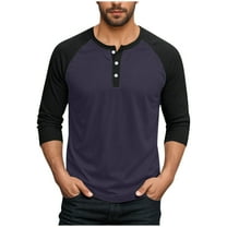 Henley Shirts for Men Raglan 3/4 Sleeve Muscle Baseball T-Shirts Button V Neck Shirt Contrast Color Tee Tops