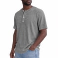 thumbnail image 1 of Henley Shirts for Men Short Sleeve Waffle-Knit Casual 3 Button T-Shirt Regular-Fit Gray M, 1 of 4