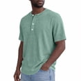thumbnail image 1 of Henley Shirts for Men Short Sleeve Waffle-Knit Casual 3 Button T-Shirt Regular-Fit Green M, 1 of 4