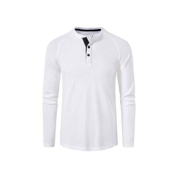 Henley Shirts for Men Slim Fit Long Sleeve Waffle Shirt Fashion Front Placket Crewneck Pullover Tops Tee