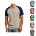 thumbnail image 1 of Henley Shirts for Men Summer Casual Crew Neck Raglan Short Sleeve Color Block Tops Dress Shirts, 1 of 5