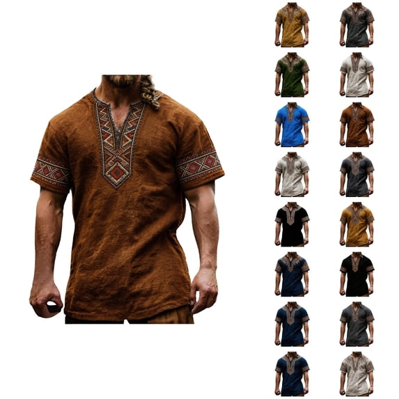 Henley Shirts for Men Summer Casual Retro Print Short Sleeve T Shirts for Man Renaissance Top Party Wear