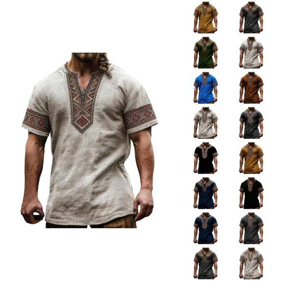 Henley Shirts for Men Summer Casual Retro Print Short Sleeve T Shirts for Man Renaissance Top Party Wear