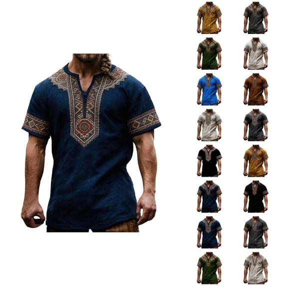 Henley Shirts for Men Summer Casual Retro Print Short Sleeve T Shirts for Man Renaissance Top Party Wear