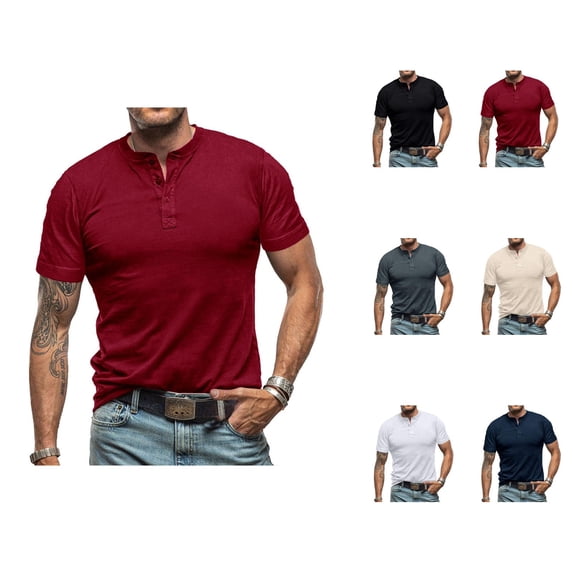 Henley Shirts for Men Summer Casual Short Sleeve Plain Basic Henley Tshirts Mens Tees Work Shirt