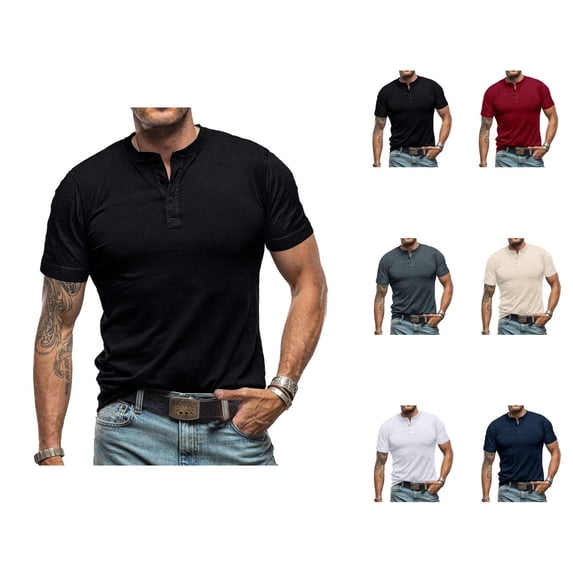 Henley Shirts for Men Summer Casual Short Sleeve Plain Basic Henley Tshirts Mens Tees Work Shirt