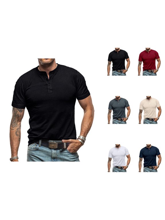 Henley Shirts for Men Summer Casual Short Sleeve Plain Basic Henley Tshirts Mens Tees Work Shirt