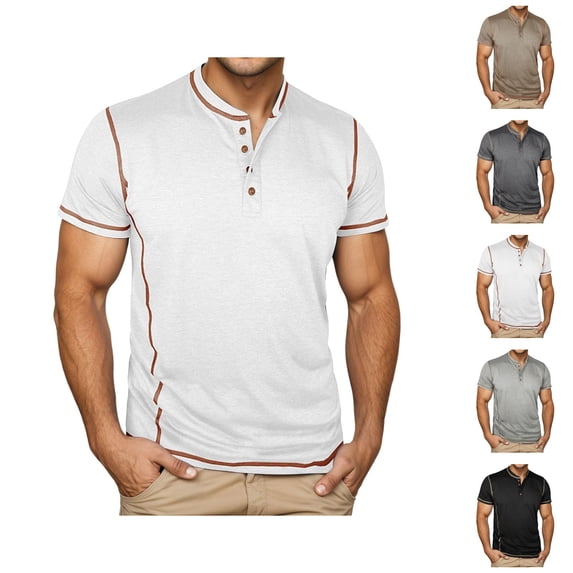Henley Shirts for Men Summer Casual Short Sleeve Work T Shirts Lightweight Breathable Tshirts Mens Tees