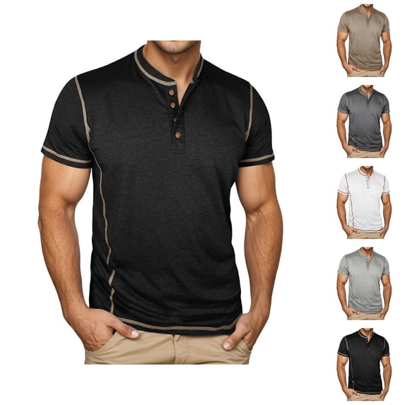 Henley Shirts for Men Summer Casual Short Sleeve Work T Shirts Lightweight Breathable Tshirts Mens Tees
