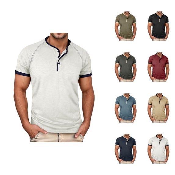 Henley Shirts for Men Summer Fashion Casual Short Sleeve Relaxed Fit Lightweight Tshirts Color Block Mens Tees