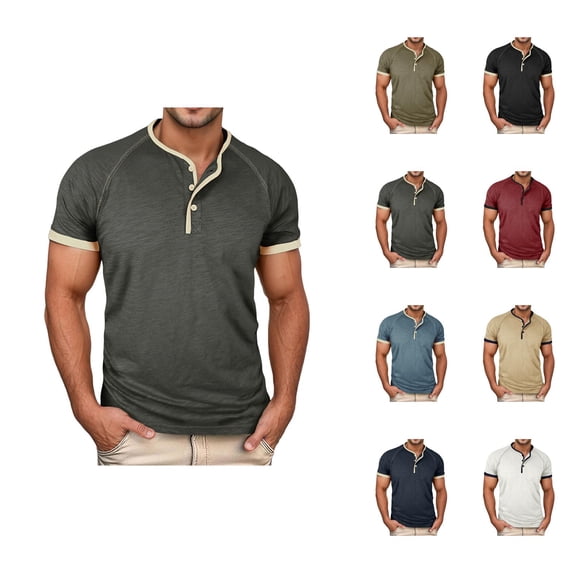 Henley Shirts for Men Summer Fashion Casual Short Sleeve Relaxed Fit Lightweight Tshirts Color Block Mens Tees