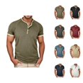 thumbnail image 1 of Henley Shirts for Men Summer Fashion Casual Short Sleeve Relaxed Fit Lightweight Tshirts Color Block Mens Tees, 1 of 9