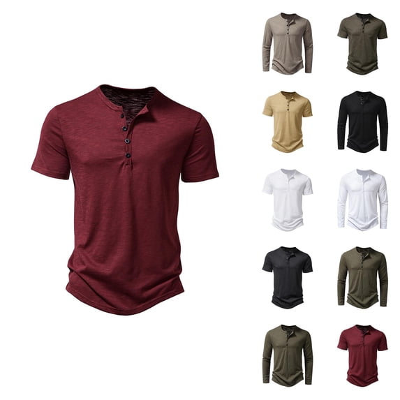 Henley Shirts for Men Summer Plain Casual Short Sleeve Mens T-Shirts Dress Shirts