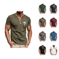thumbnail image 1 of Henley Shirts for Men Summer Short Sleeve Casual Coconut Tree Graphic T Shirts Beach Vacation Outfits, 1 of 5
