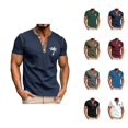 thumbnail image 1 of Henley Shirts for Men Summer Short Sleeve Casual Coconut Tree Graphic T Shirts Beach Vacation Outfits, 1 of 5
