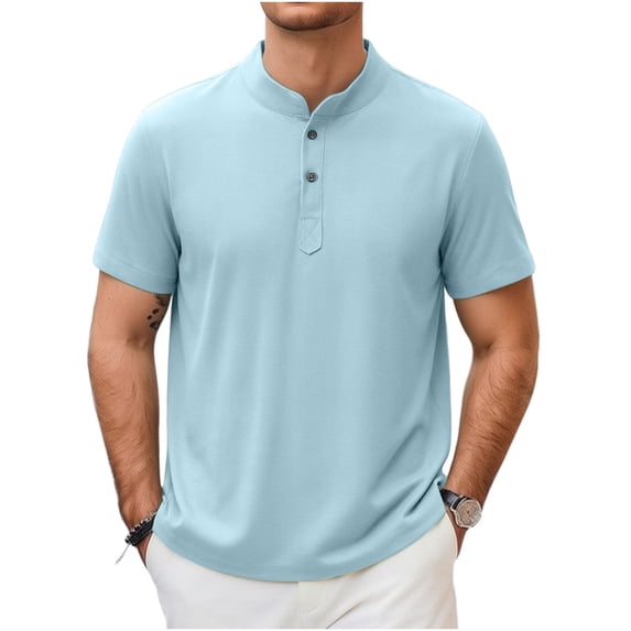 Henley Shirts for Men Summer Short Sleeve Cotton Linen Button Collared Tops Casual Stylish Basic Tees 2026 Henley Shirt Men