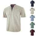 thumbnail image 1 of Henley Shirts for Men Summer Solid Retro Casual V Neck Short Sleeve Mens T-Shirts Renaissance Top, 1 of 3