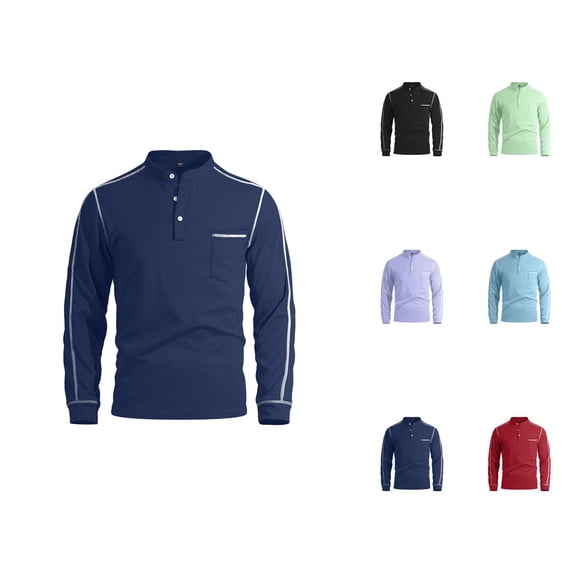 Henley Shirts for Men with Pocket Summer Casual Crew Neck Long Sleeve Waffle Weave T Shirts for Man Basic Tops