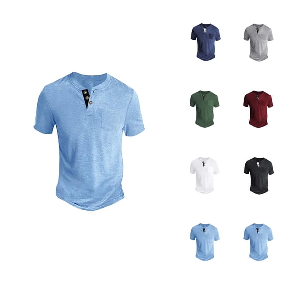 Henley Shirts for Men with Pocket Summer Casual Solid Short Sleeve Mens T-Shirts Renaissance Top