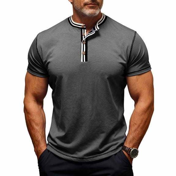 Henley Shirts for Mens Short Sleeve Crew Neck Button Basic Tees Shirt Color Block Blouses Casual Pullover Tops for Men